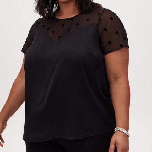 Torrid Dotted Mesh and Charmeuse Top - Picture 1 of 7